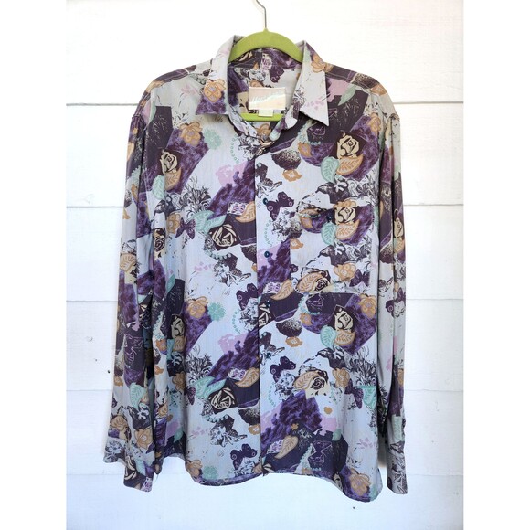 Men’s Colorful Flowers and Butterfly Shirt Eclectic Button Down Italy XL - Picture 5 of 5